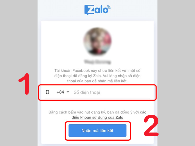 Nhận mã liên kết để đăng nhập Zalo bằng Facebook